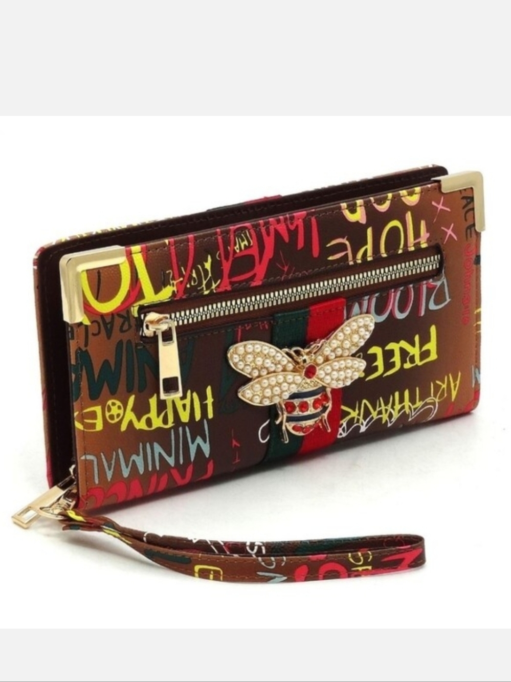 Queen Bee Graffiti Large Full Size Brown Wrislet Wallet